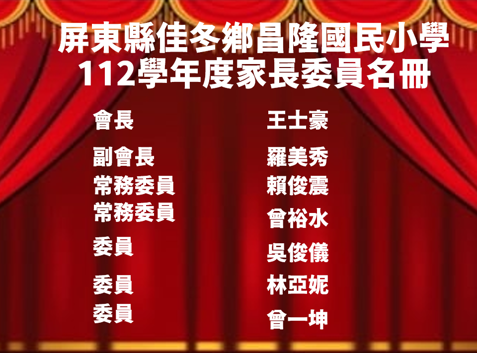 112學年度家長委員當選名冊
